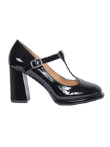 Black Patent Leather Buckle Block Heel Sandals (TC-Y526-2-BLK)