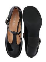 Black Patent Leather Buckle Block Heel Sandals (TC-Y526-2-BLK)
