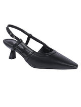 Black Synthetic Leather Buckle Kitten Heel Sandals (TC-Y6615-1-BLK)