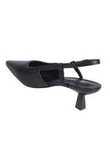 Black Synthetic Leather Buckle Kitten Heel Sandals (TC-Y6615-1-BLK)
