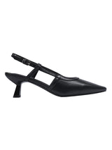 Black Synthetic Leather Buckle Kitten Heel Sandals (TC-Y6615-1-BLK)