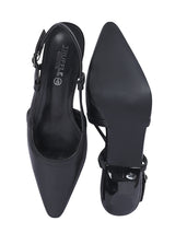 Black Synthetic Leather Buckle Kitten Heel Sandals (TC-Y6615-1-BLK)