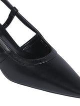 Black Synthetic Leather Buckle Kitten Heel Sandals (TC-Y6615-1-BLK)