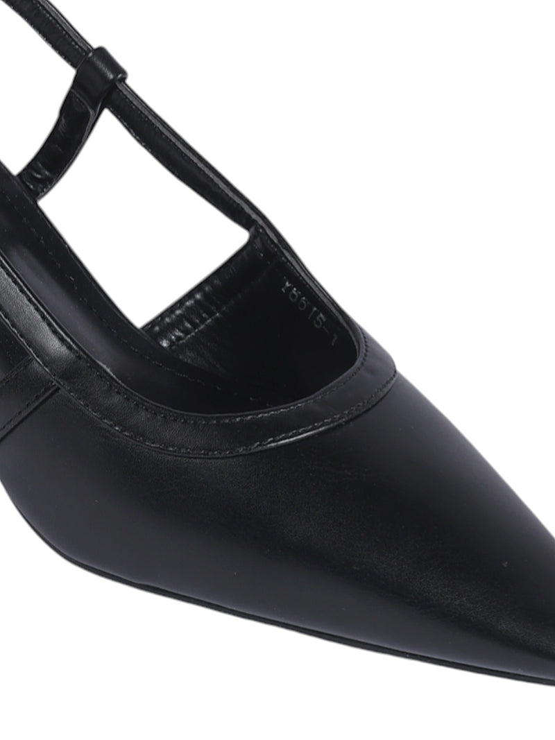 Black Synthetic Leather Buckle Kitten Heel Sandals (TC-Y6615-1-BLK)