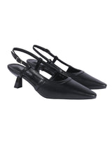 Black Synthetic Leather Buckle Kitten Heel Sandals (TC-Y6615-1-BLK)