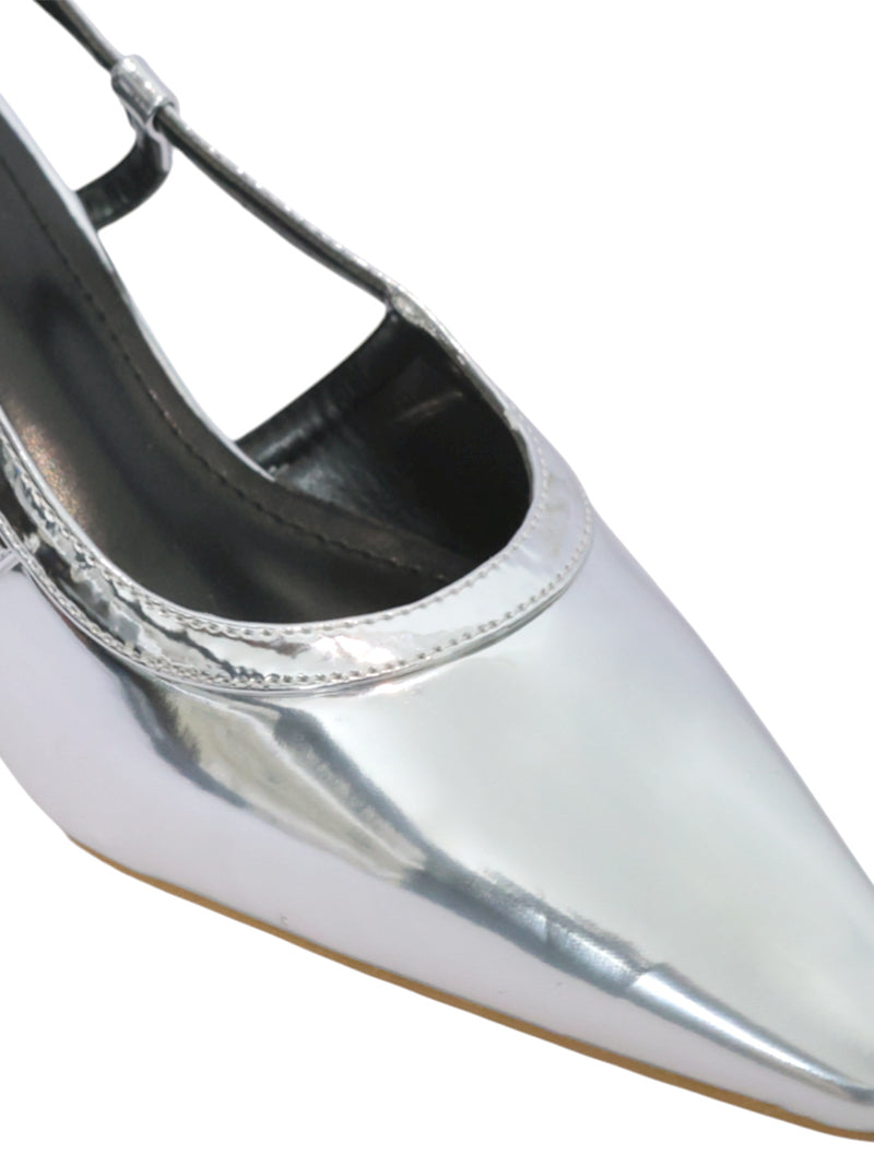 Silver Patent Leather Buckle Kitten Heel Sandals (TC-Y6615-1-SIL)