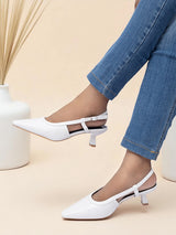 White Synthetic Leather Buckle Kitten Heel Sandals (TC-Y6615-1-WHT)