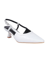 White Synthetic Leather Buckle Kitten Heel Sandals (TC-Y6615-1-WHT)