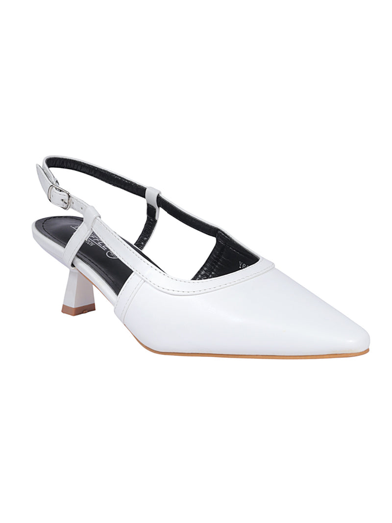 White Synthetic Leather Buckle Kitten Heel Sandals (TC-Y6615-1-WHT)