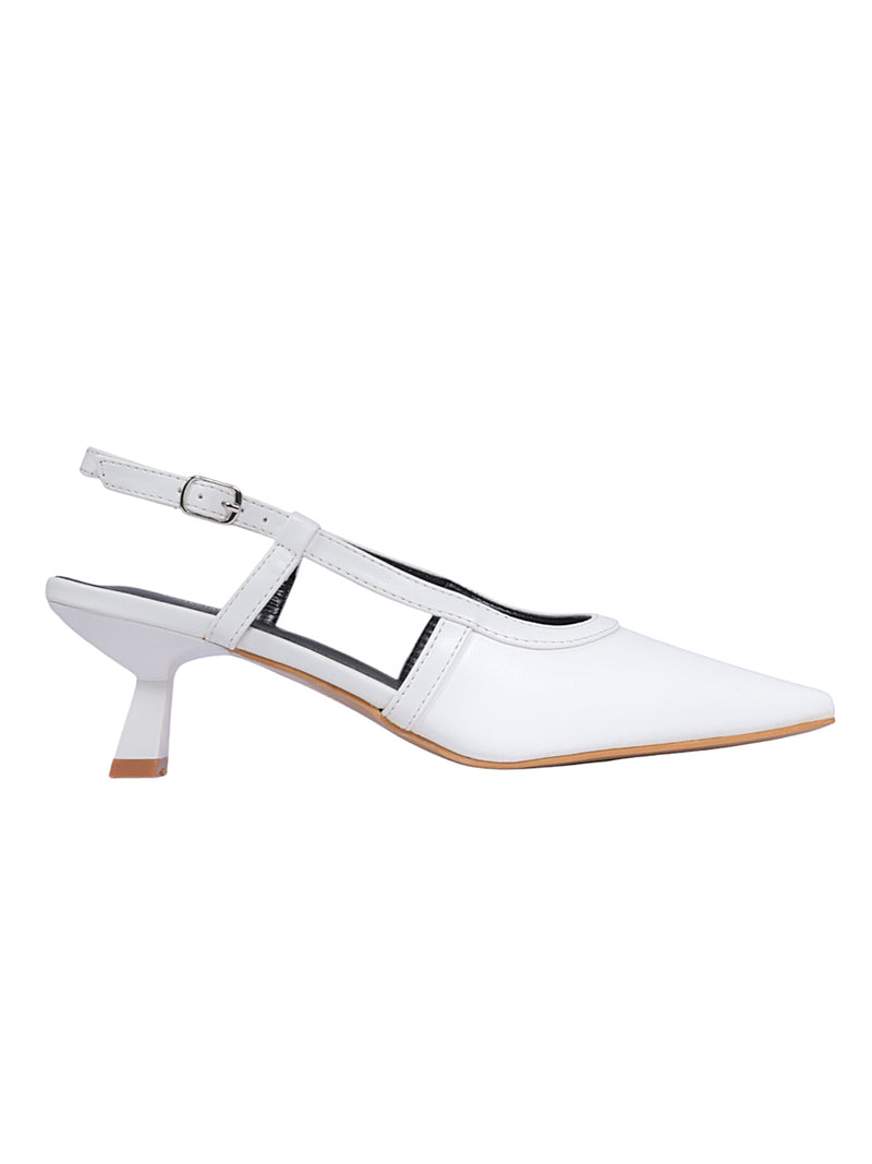 White Synthetic Leather Buckle Kitten Heel Sandals (TC-Y6615-1-WHT)