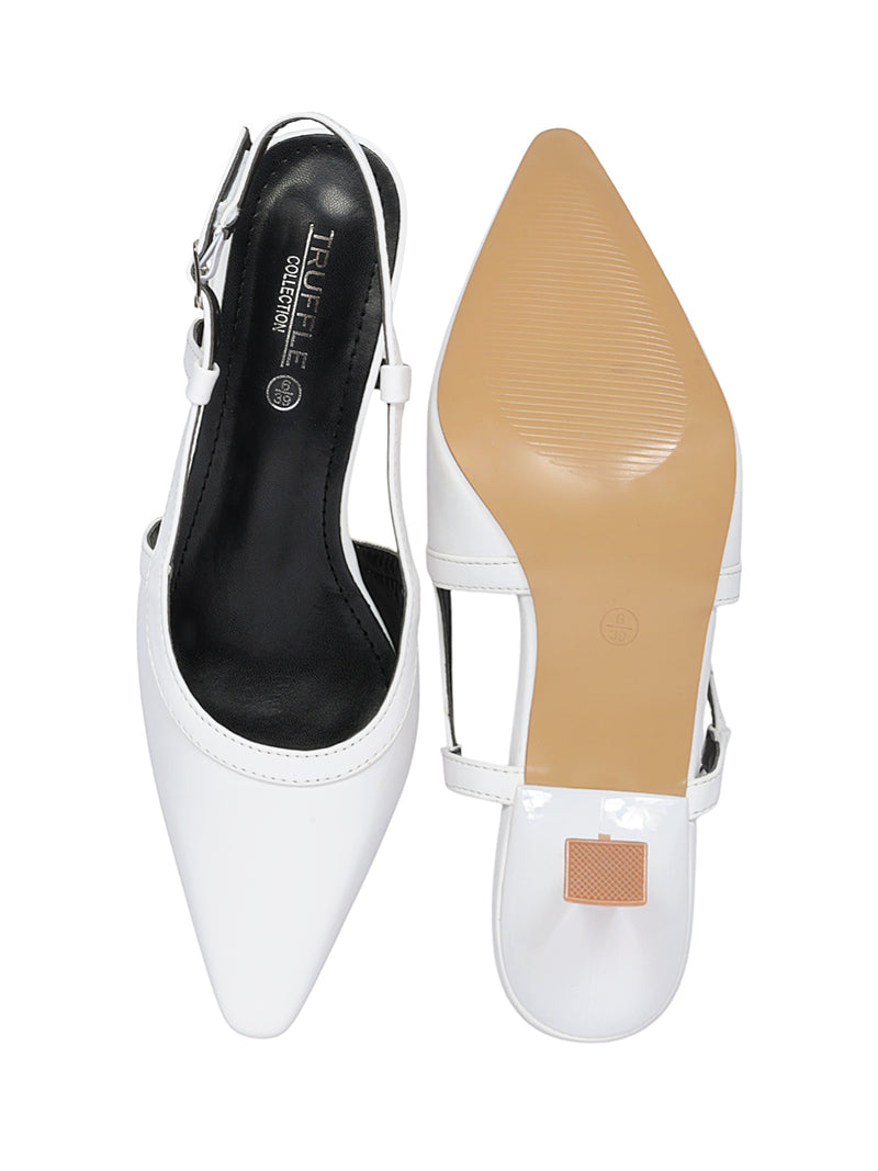 White Synthetic Leather Buckle Kitten Heel Sandals (TC-Y6615-1-WHT)