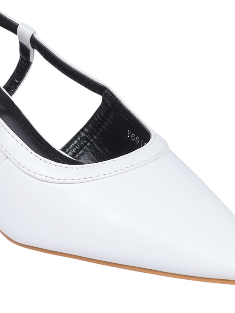 White Synthetic Leather Buckle Kitten Heel Sandals (TC-Y6615-1-WHT)