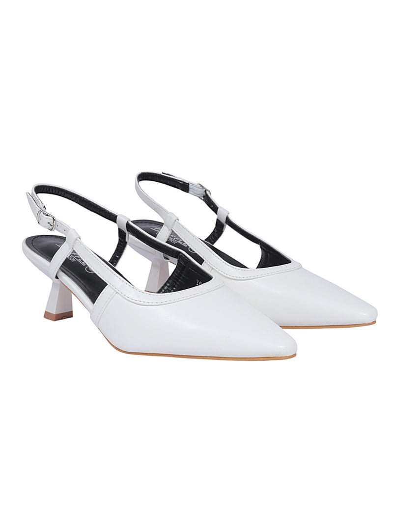 White Synthetic Leather Buckle Kitten Heel Sandals (TC-Y6615-1-WHT)