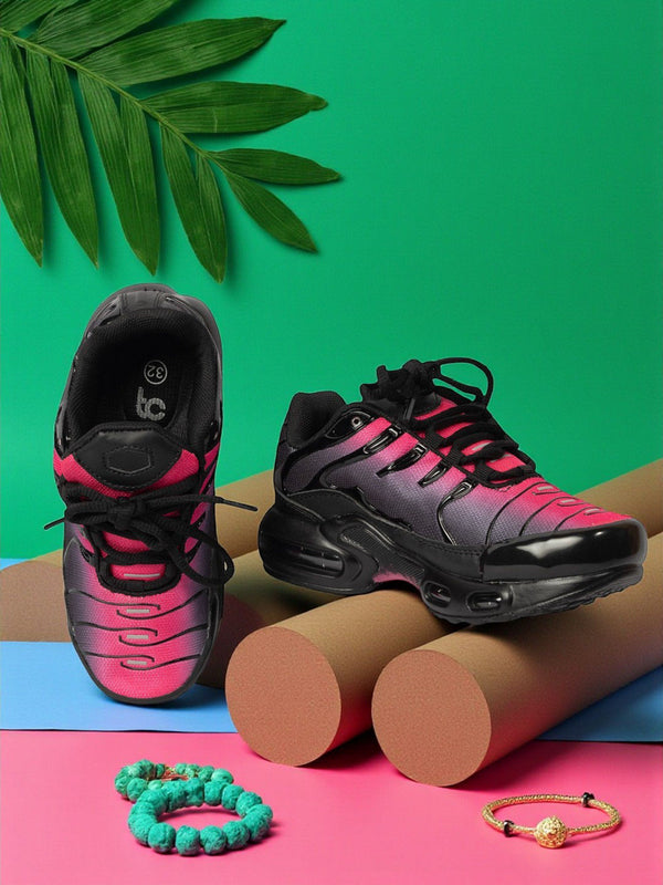 Black Pink Mesh Lace-Up Sneakers For Kids-Unisex (TC-Z2324-BLKPNK)