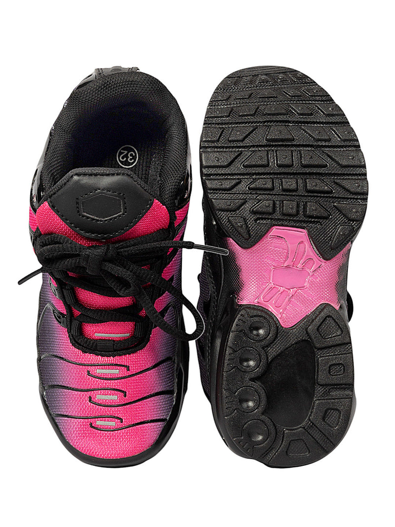 Black Pink Mesh Lace-Up Sneakers For Kids-Unisex (TC-Z2324-BLKPNK)