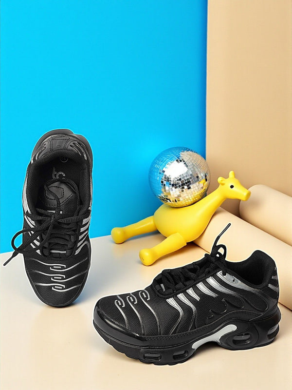 Black Silver Mesh Lace-Up Sneakers For Kids-Unisex (TC-Z2327-BLKSIL)