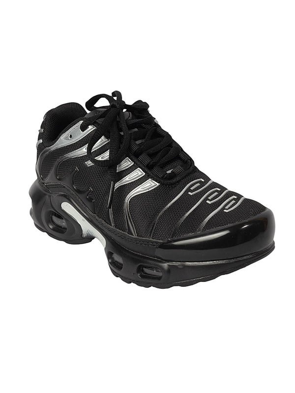 Black Silver Mesh Lace-Up Sneakers For Kids-Unisex (TC-Z2327-BLKSIL)