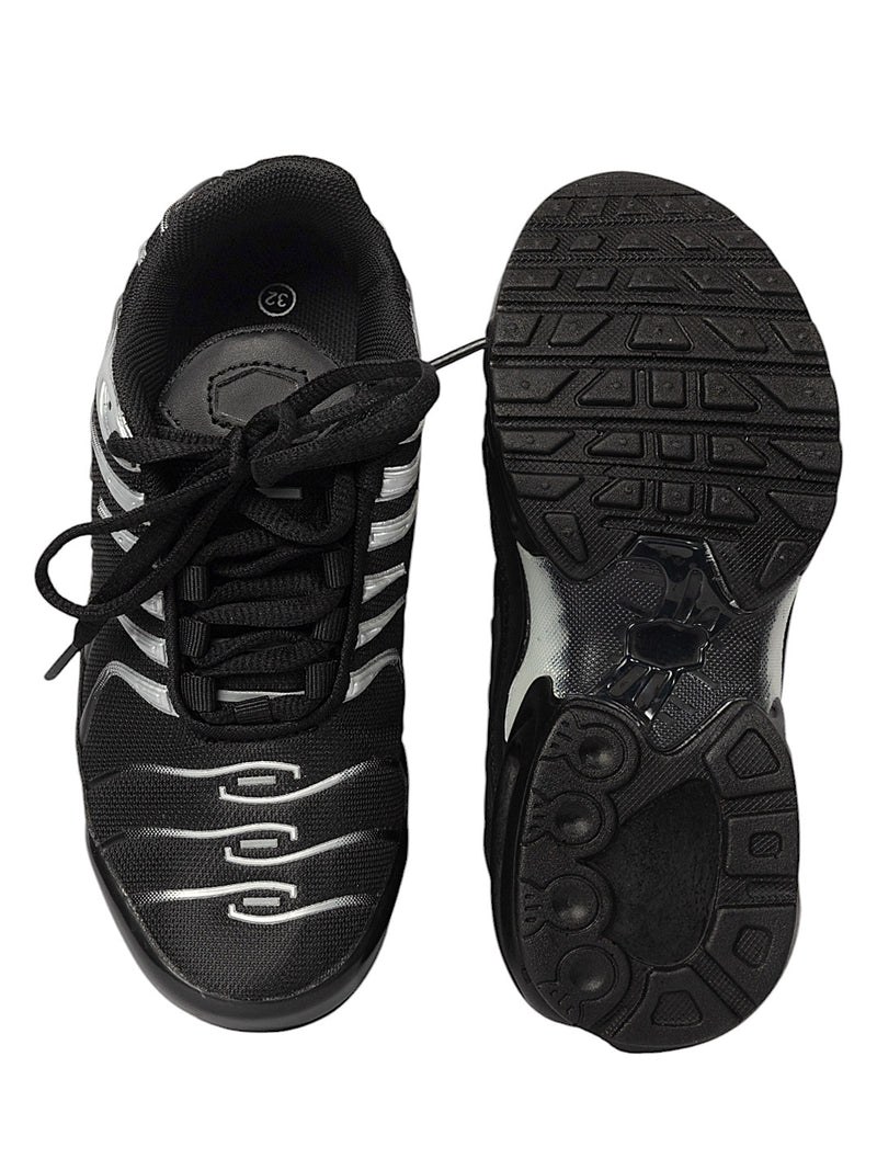 Black Silver Mesh Lace-Up Sneakers For Kids-Unisex (TC-Z2327-BLKSIL)