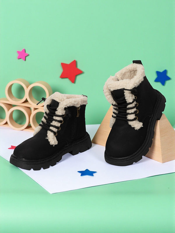 Black Synthetic Leather Zipper Boots For Kids-Unisex (TC-ZY1122-BLK)