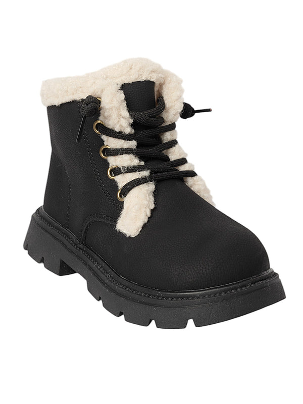 Black Synthetic Leather Zipper Boots For Kids-Unisex (TC-ZY1122-BLK)