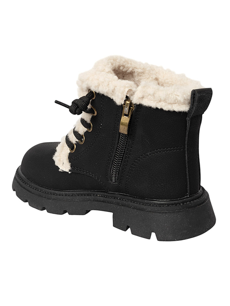 Black Synthetic Leather Zipper Boots For Kids-Unisex (TC-ZY1122-BLK)
