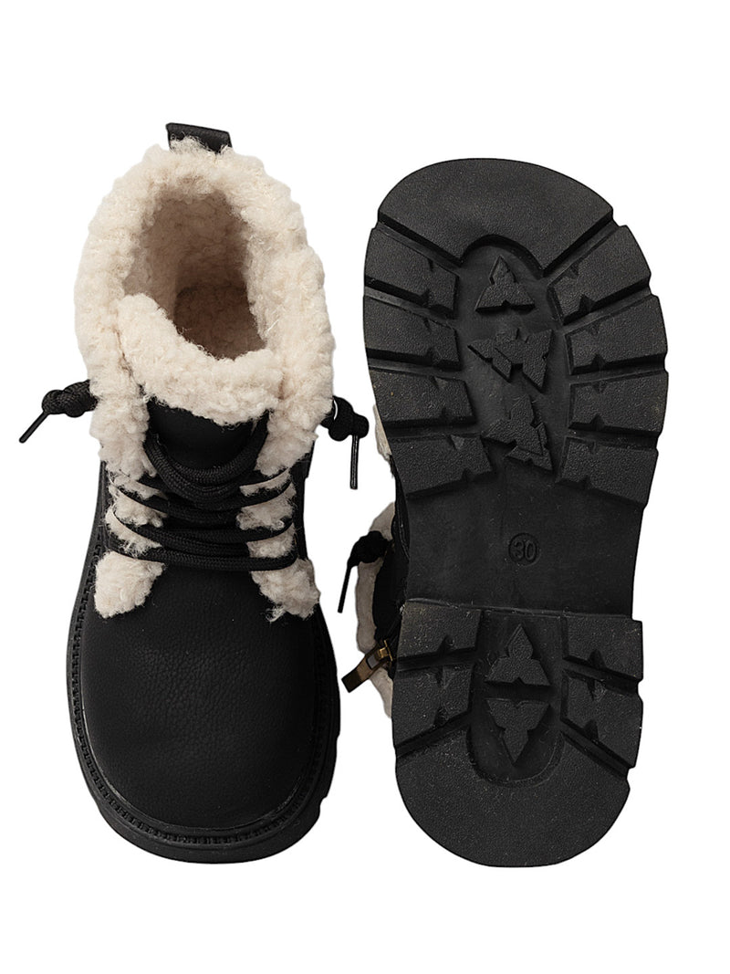 Black Synthetic Leather Zipper Boots For Kids-Unisex (TC-ZY1122-BLK)