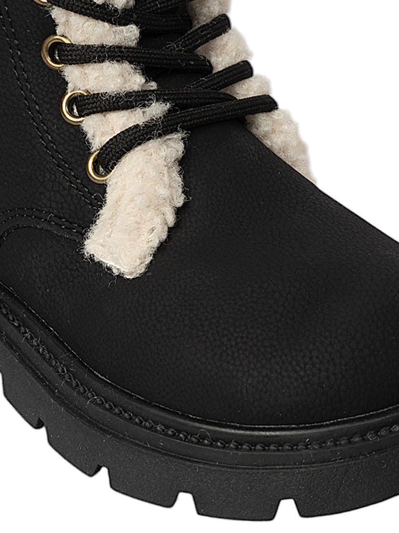 Black Synthetic Leather Zipper Boots For Kids-Unisex (TC-ZY1122-BLK)