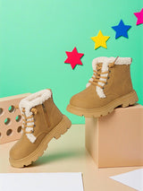 Khaki Synthetic Leather Zipper Boots For Kids-Unisex (TC-ZY1122-KHA)
