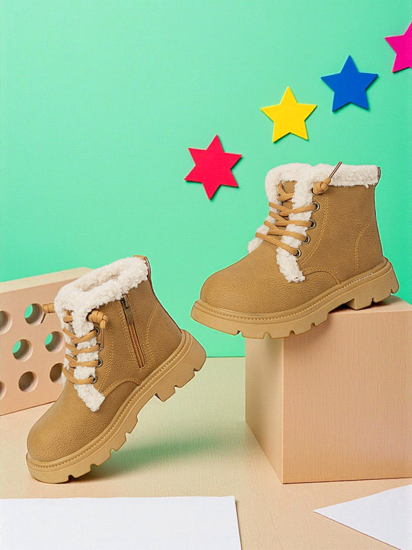 Khaki Synthetic Leather Zipper Boots For Kids-Unisex (TC-ZY1122-KHA)