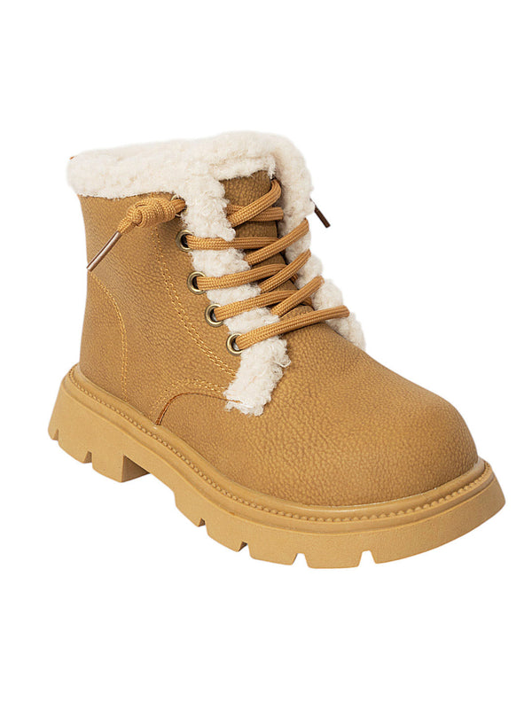 Khaki Synthetic Leather Zipper Boots For Kids-Unisex (TC-ZY1122-KHA)