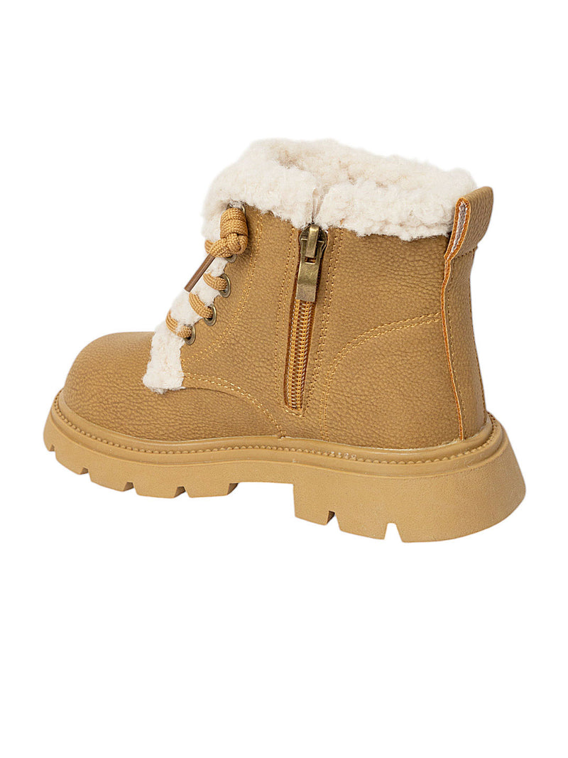 Khaki Synthetic Leather Zipper Boots For Kids-Unisex (TC-ZY1122-KHA)