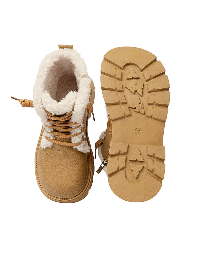 Khaki Synthetic Leather Zipper Boots For Kids-Unisex (TC-ZY1122-KHA)