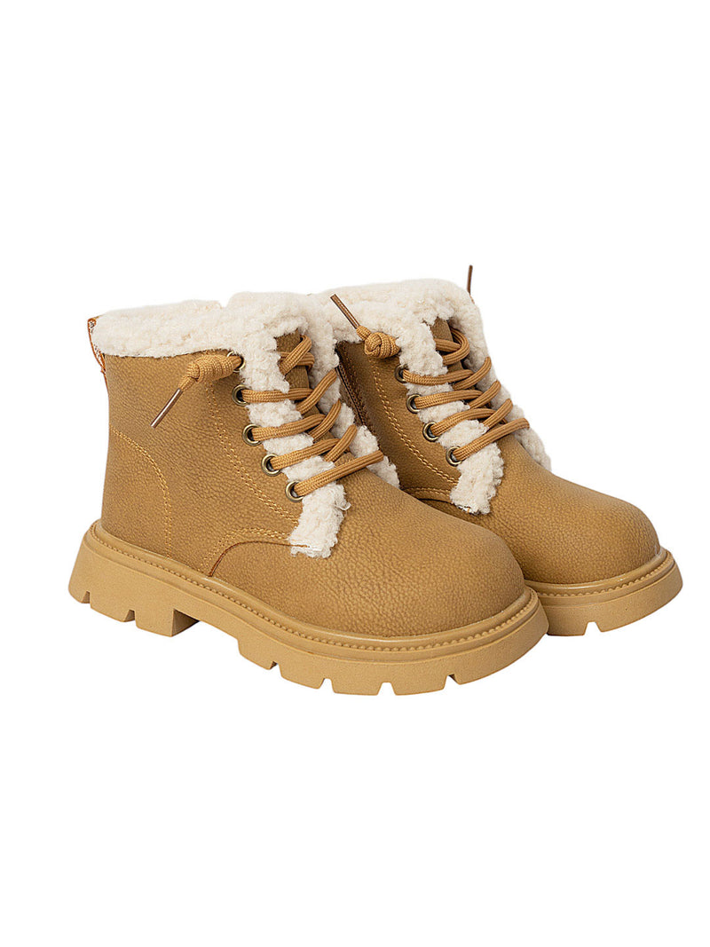 Khaki Synthetic Leather Zipper Boots For Kids-Unisex (TC-ZY1122-KHA)