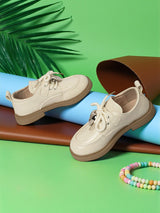 Beige Synthetic Leather Velcro Sneakers For Kids-Unisex (TC-ZY388-BEIG)