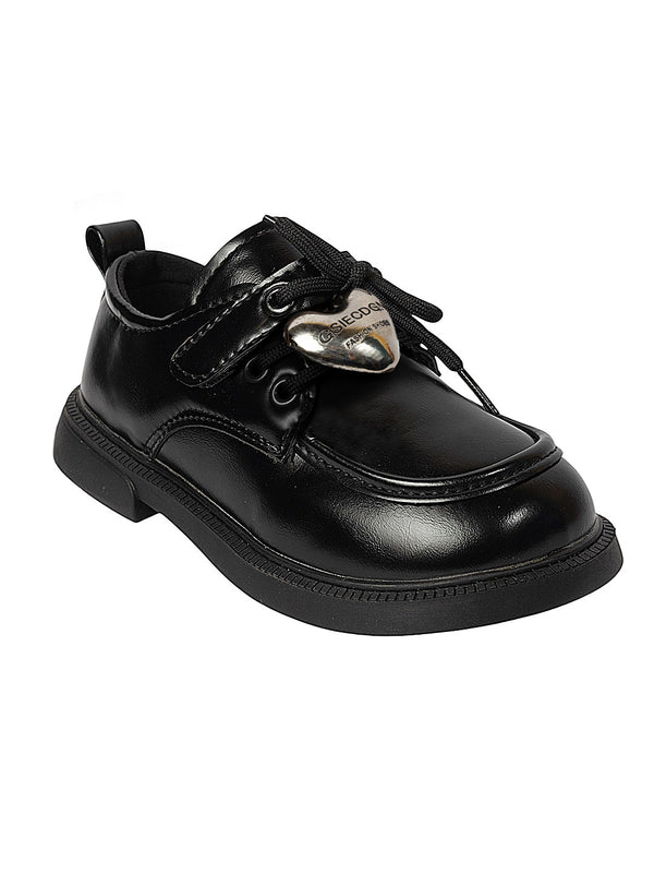 Black Synthetic Leather Velcro Sneakers For Kids-Unisex (TC-ZY388-BLK)