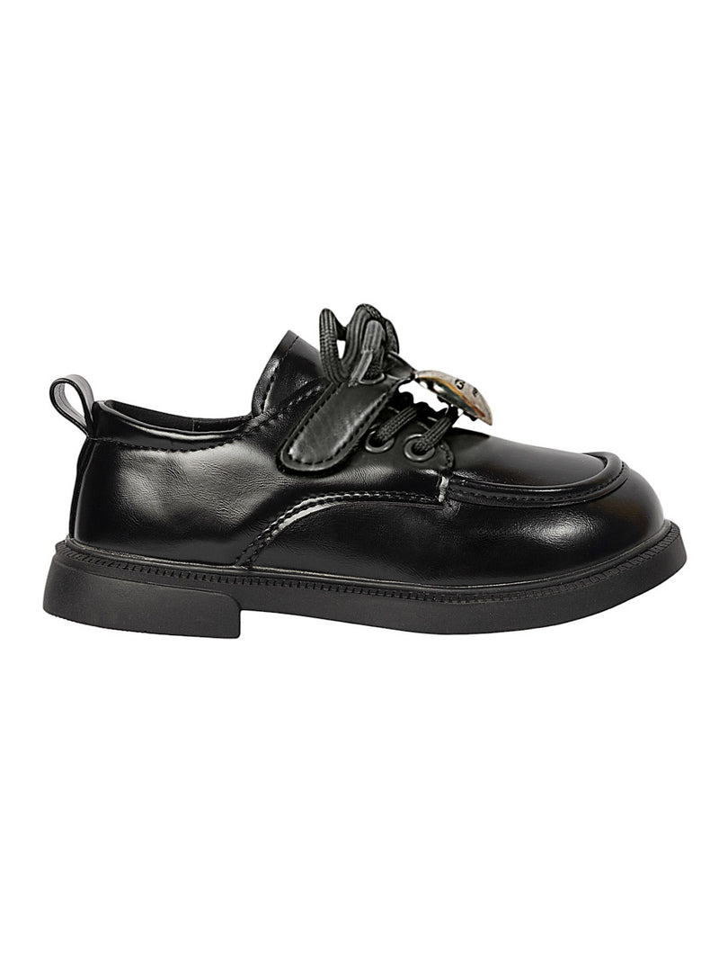 Black Synthetic Leather Velcro Sneakers For Kids-Unisex (TC-ZY388-BLK)