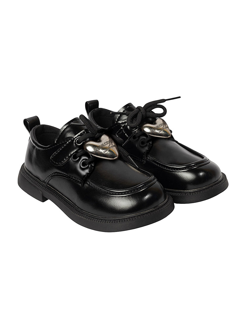 Black Synthetic Leather Velcro Sneakers For Kids-Unisex (TC-ZY388-BLK)