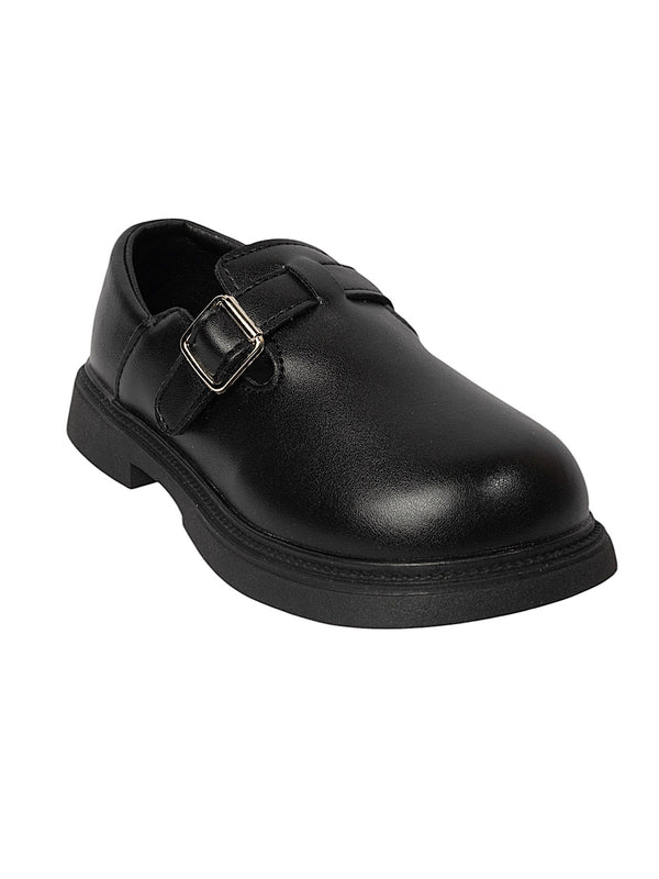 Black Synthetic Leather Velcro Loafers For Kids-Unisex (TC-ZY6510-BLK)
