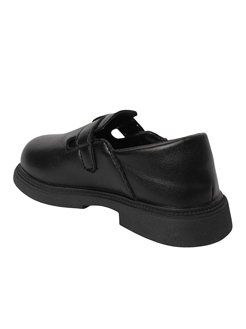 Black Synthetic Leather Velcro Loafers For Kids-Unisex (TC-ZY6510-BLK)