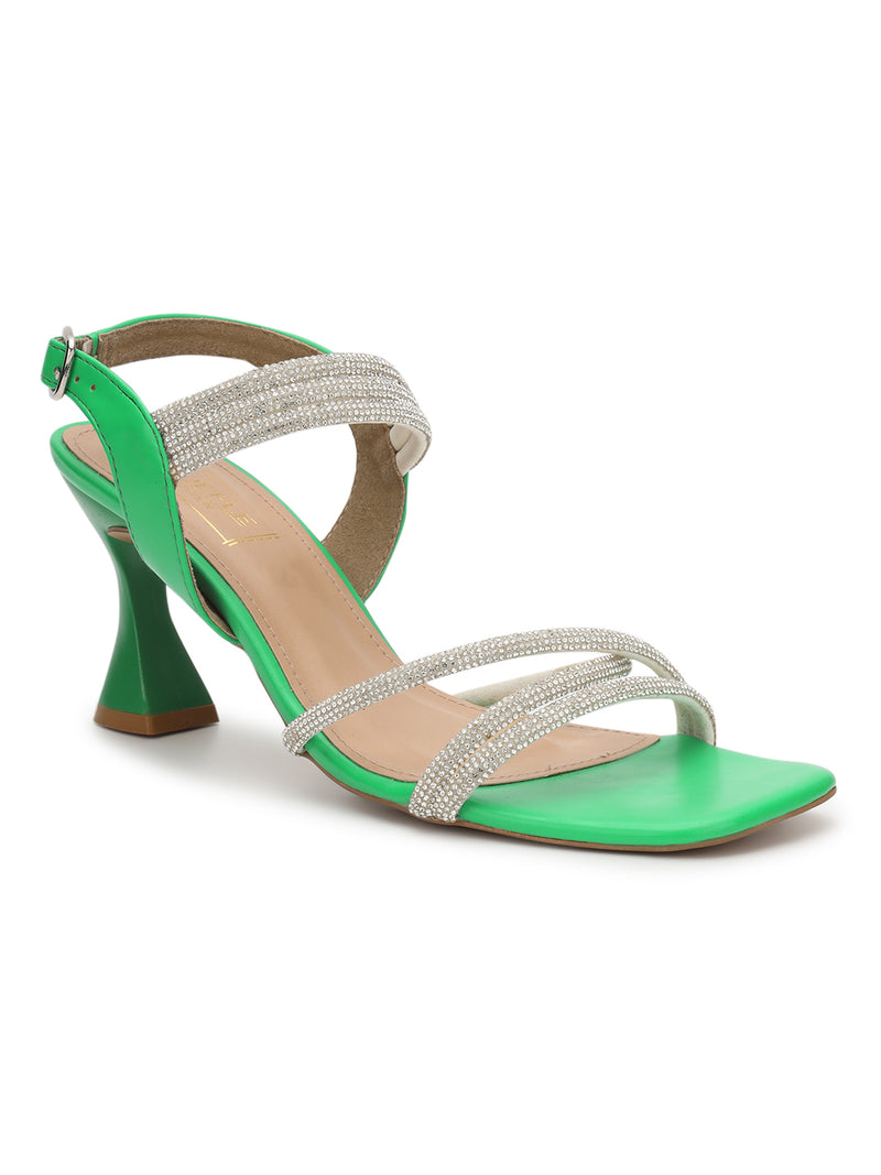 Green PU Stiletto Diamond Sandals (TP10378-GRNSIL)