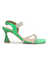 Green PU Stiletto Diamond Sandals (TP10378-GRNSIL)