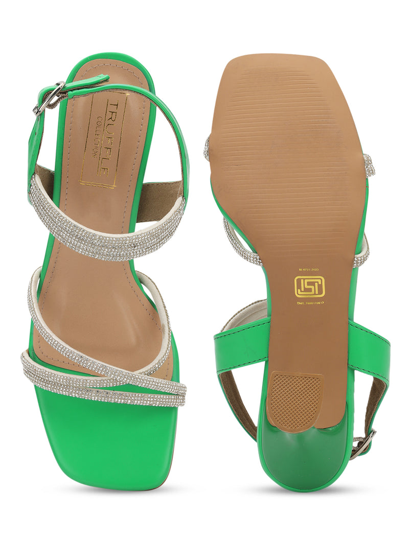 Green PU Stiletto Diamond Sandals (TP10378-GRNSIL)