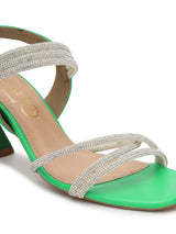 Green PU Stiletto Diamond Sandals (TP10378-GRNSIL)