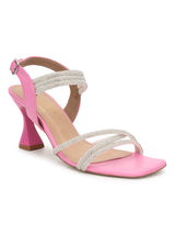 Pink PU Stiletto Diamond Sandals (TP10378-PNKSIL)