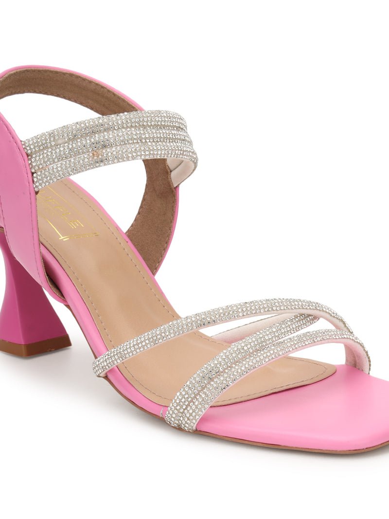 Pink PU Stiletto Diamond Sandals (TP10378-PNKSIL)