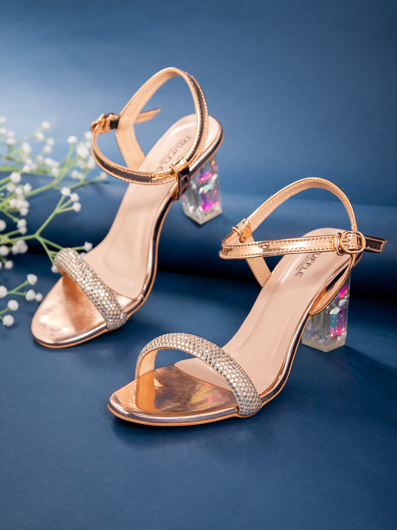 Rose Gold Diamond Block Sandals TC F66064 RGLD