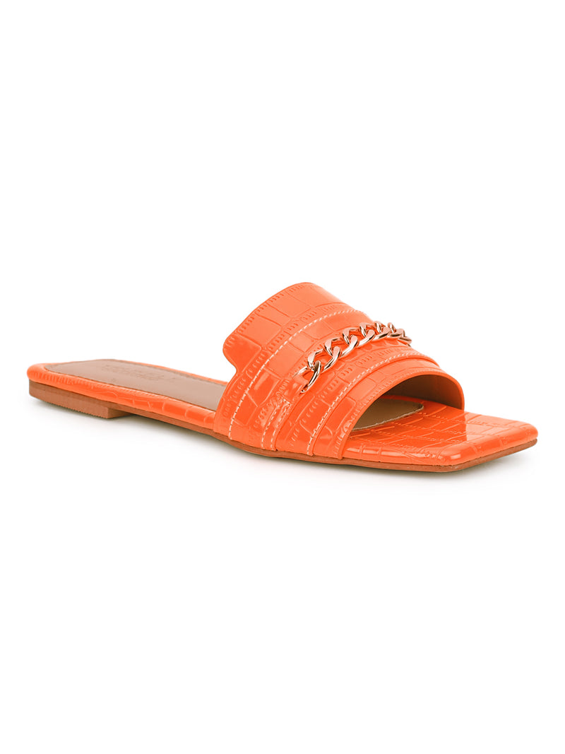 Orange Croc Patent Slip-On Flats (TC-ST-003-ORA)