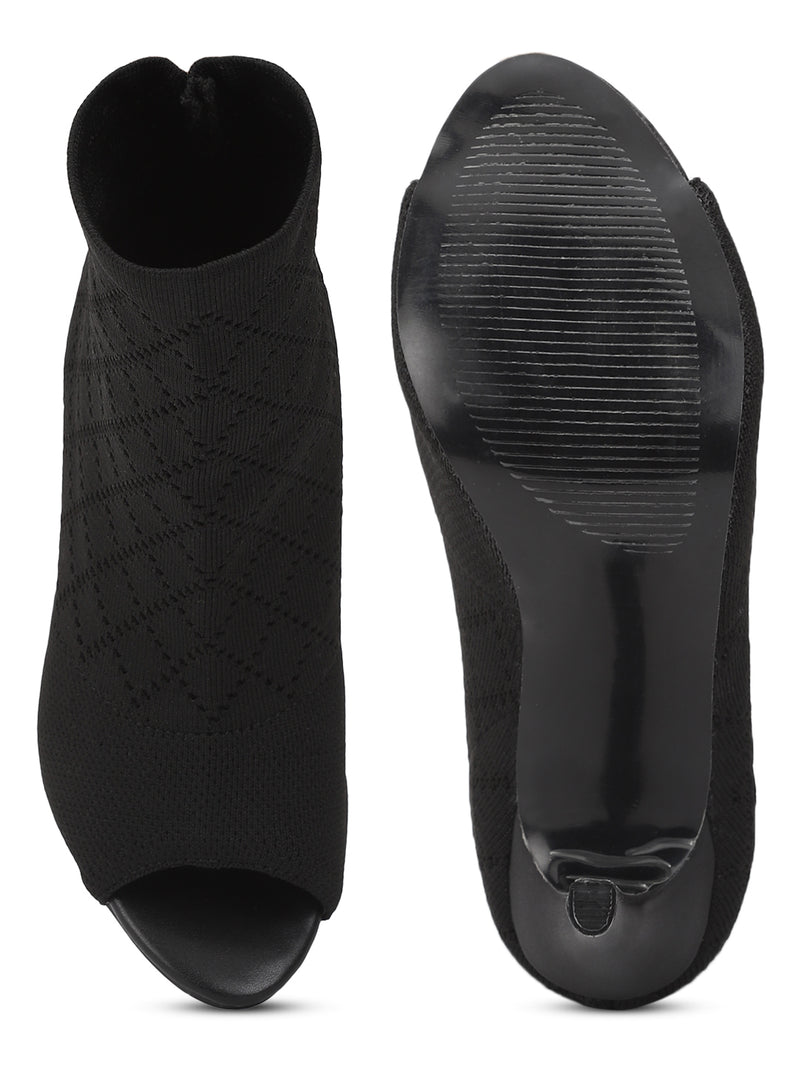 Black Knitted Stiletto Sandals (TC-CN-883-6-BLK)