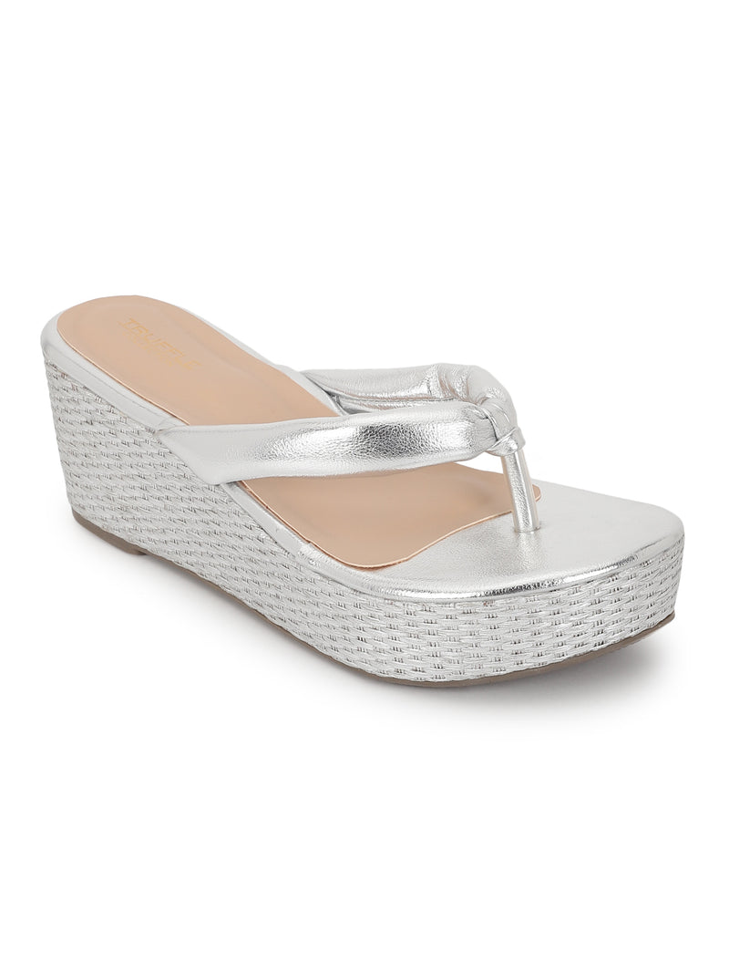 Silver PU Slip-On Wedges (TC-G08407-SIL)