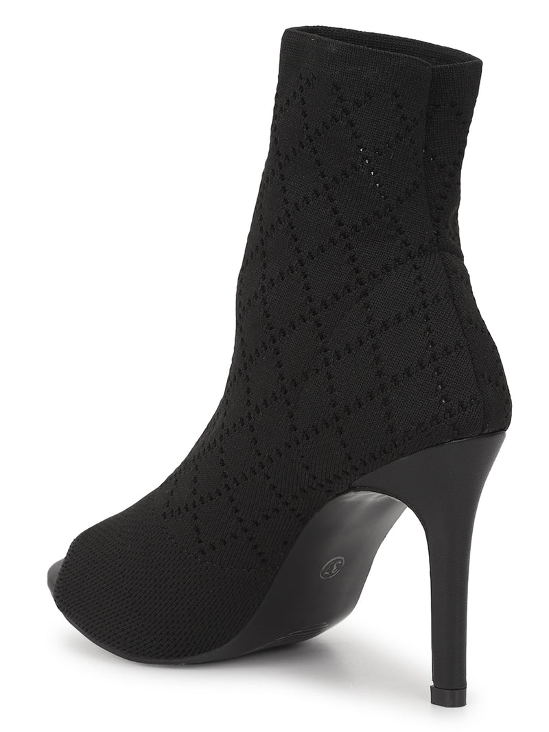Black Knitted Stiletto Sandals (TC-CN-883-6-BLK)